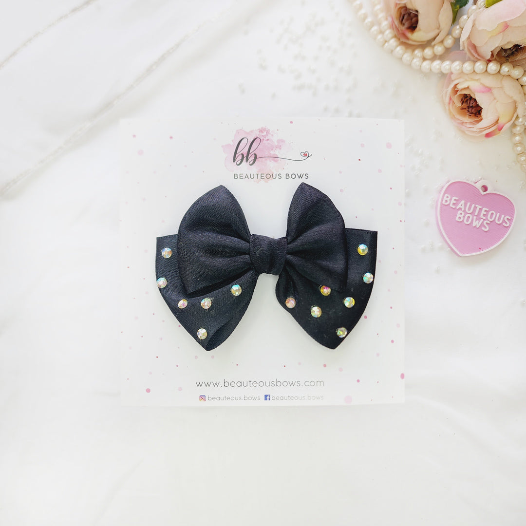 Satin Bejewelled Bow - 8 colours