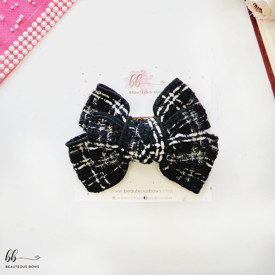 Black & White Woven Hair Bow