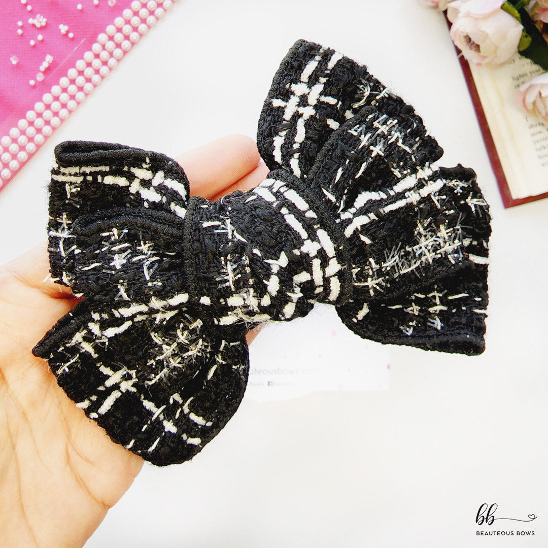 Black & White Woven Hair Bow