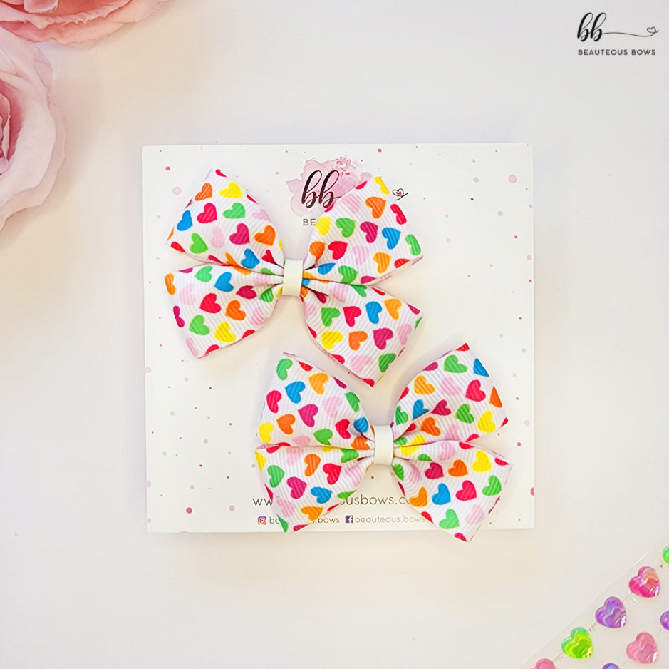 Colourful Hearts Mini Bow set of 2