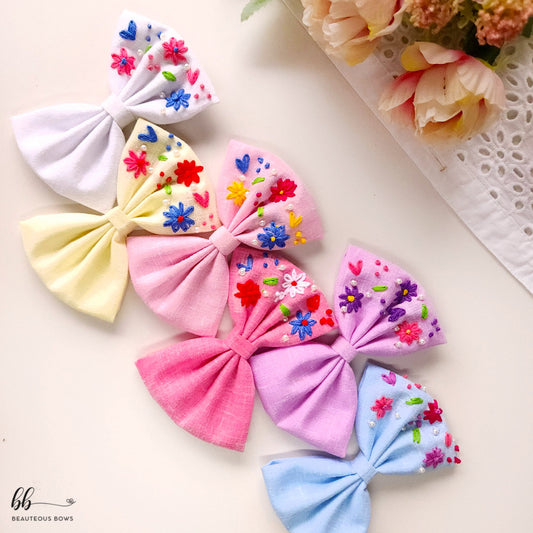 Fields of Love Embroidery Hair Bow