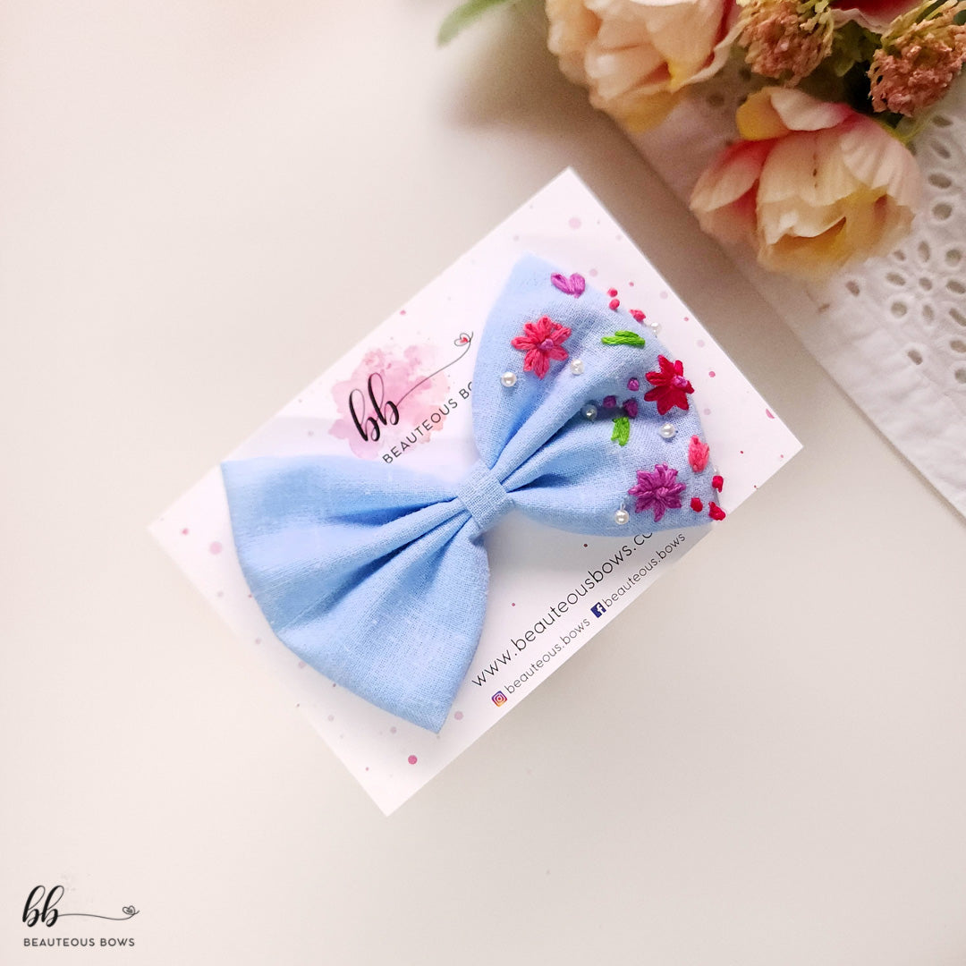 Fields of Love Embroidery Hair Bow