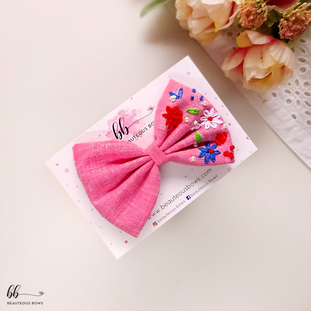 Fields of Love Embroidery Hair Bow