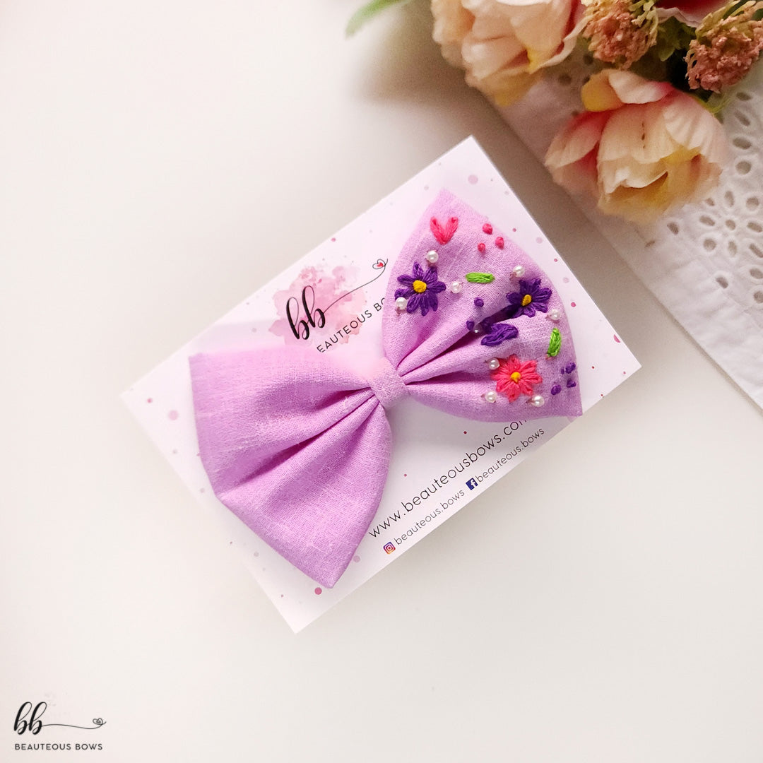 Fields of Love Embroidery Hair Bow