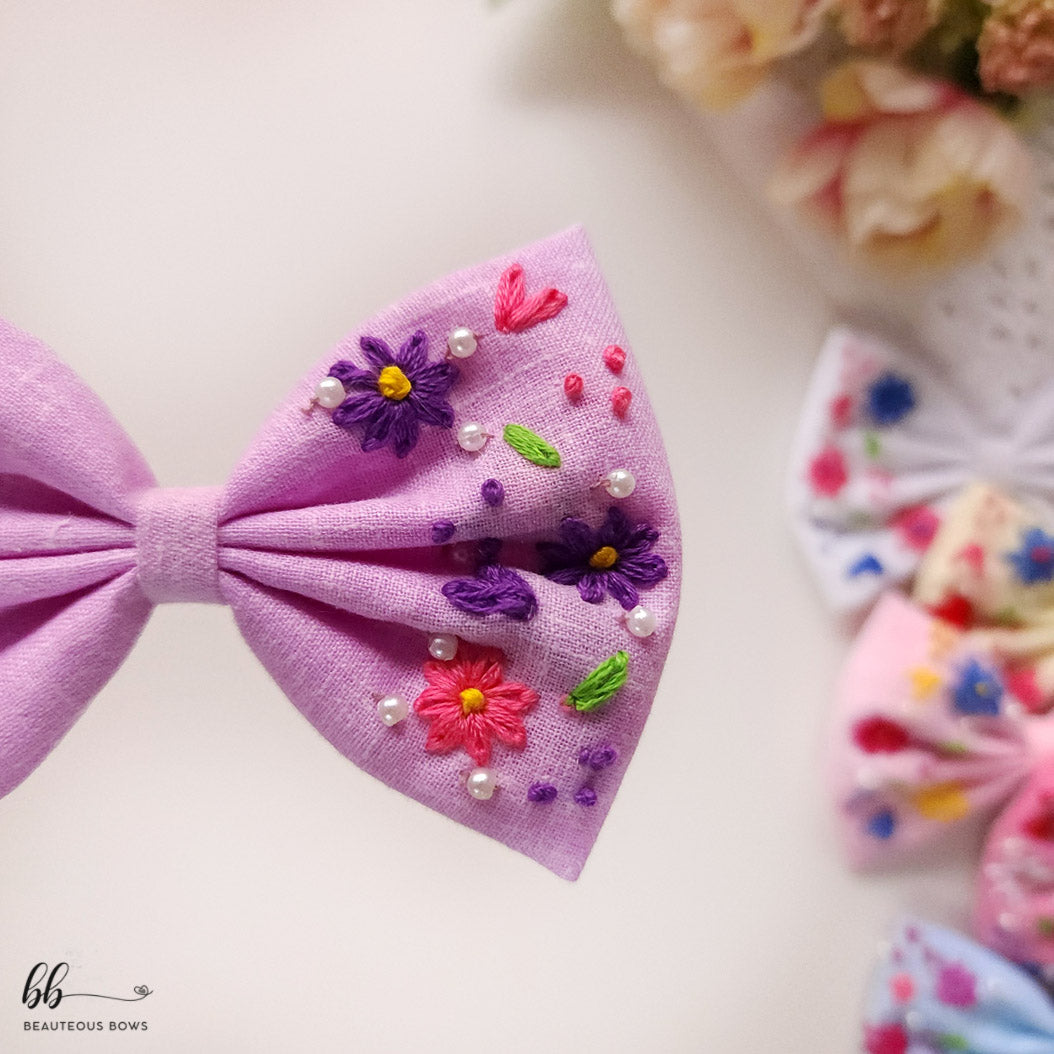 Fields of Love Embroidery Hair Bow