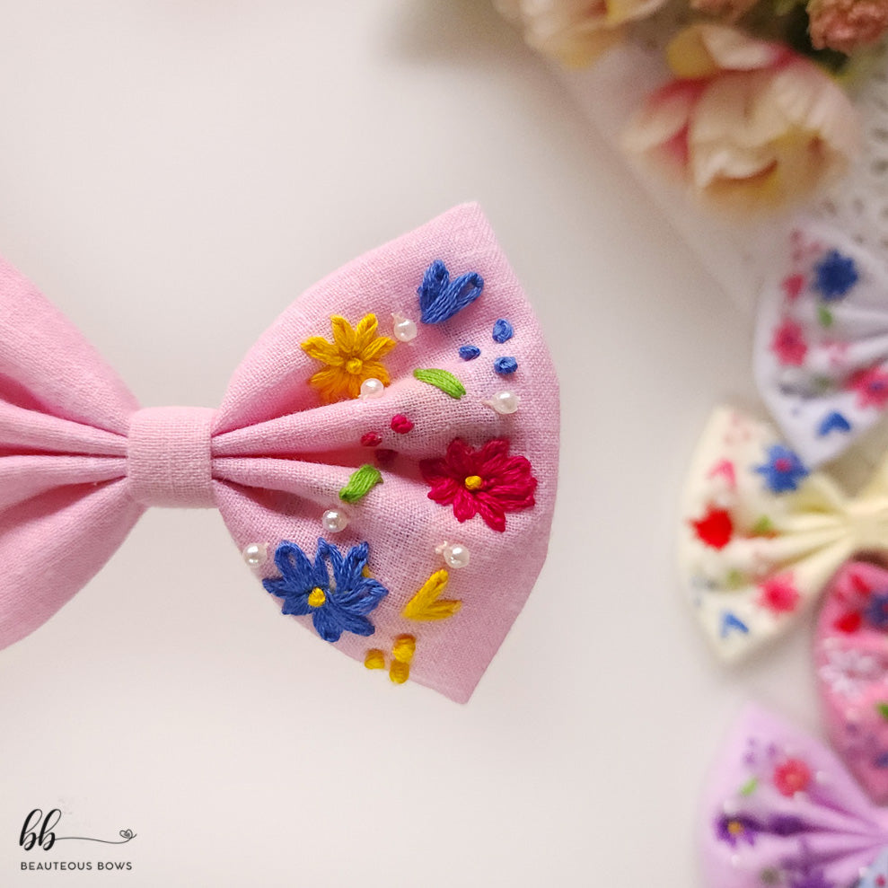 Fields of Love Embroidery Hair Bow