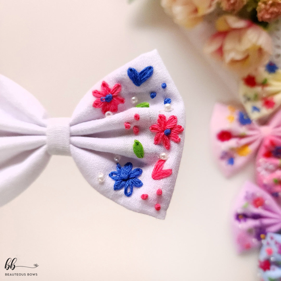 Fields of Love Embroidery Hair Bow