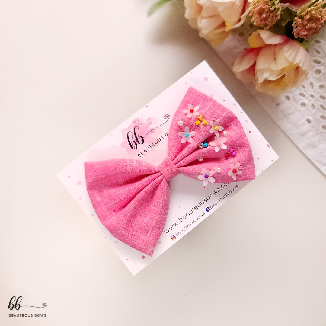 Floral Sprinkles Embroidery Hair Bow