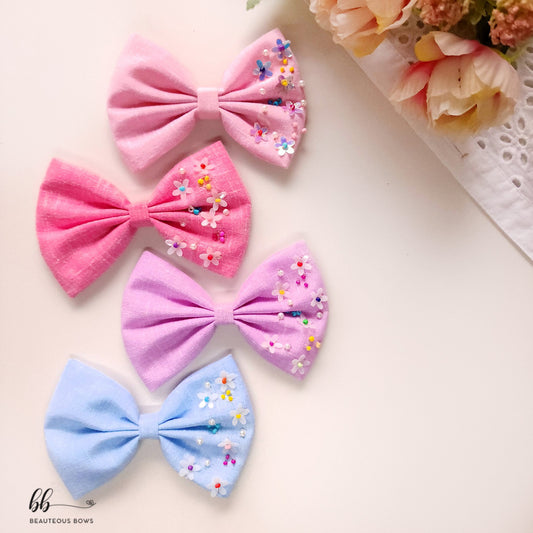 Floral Sprinkles Embroidery Hair Bow