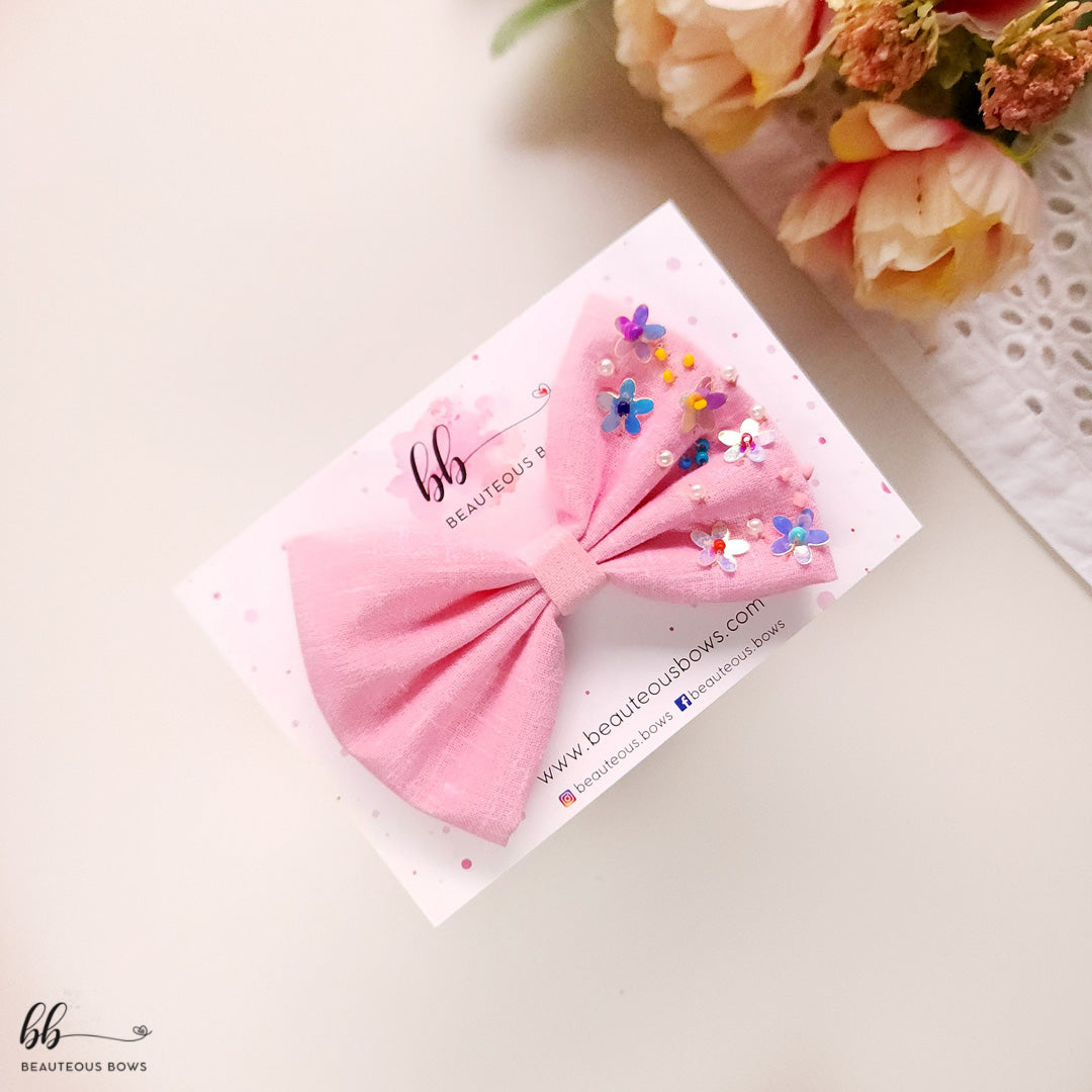 Floral Sprinkles Embroidery Hair Bow