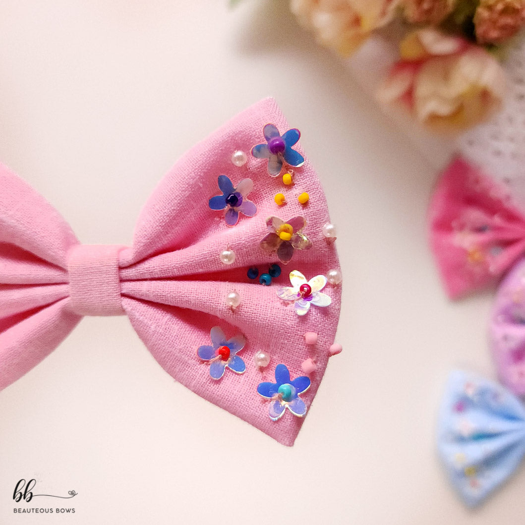 Floral Sprinkles Embroidery Hair Bow