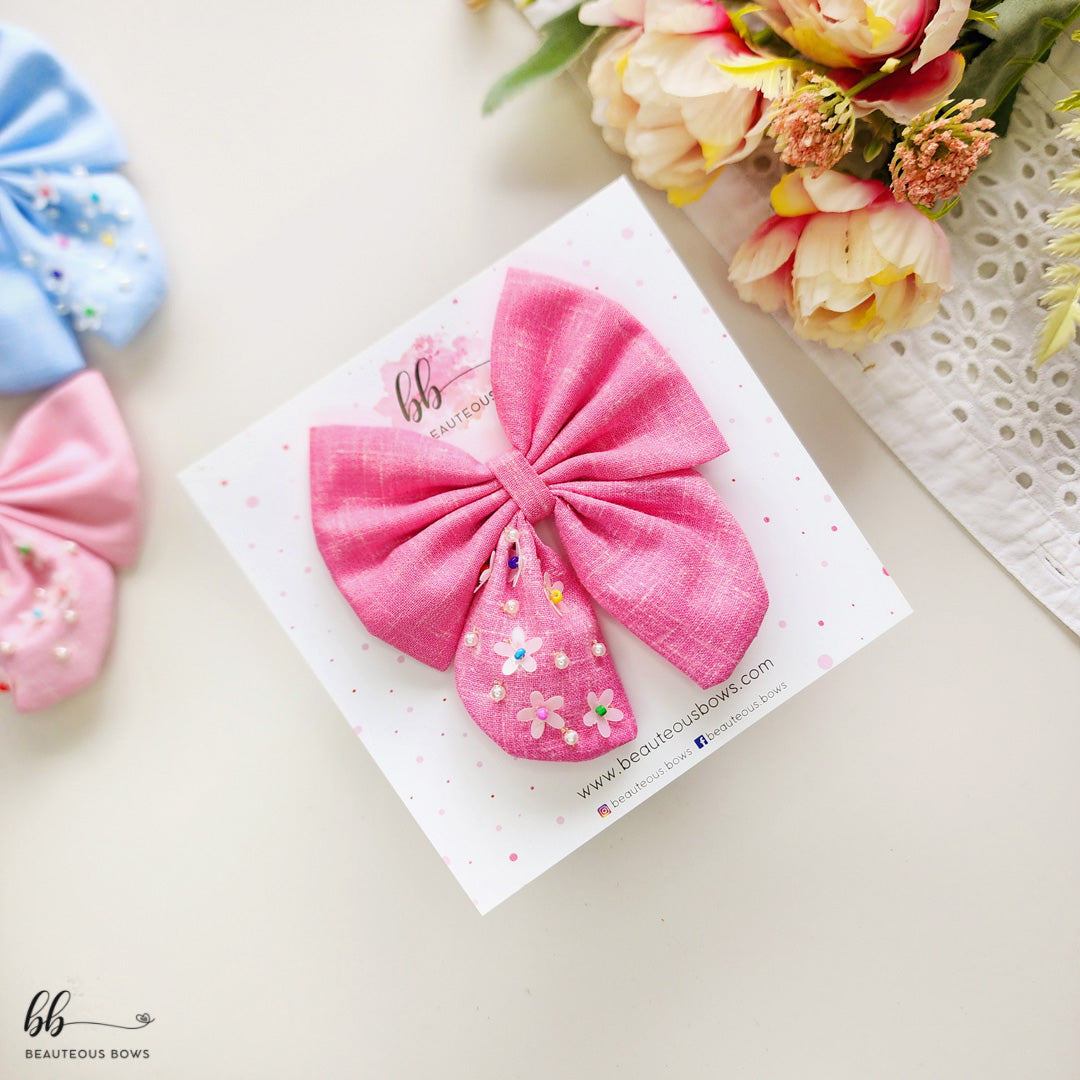 Floral Sprinkles Pigtail Hair Bow