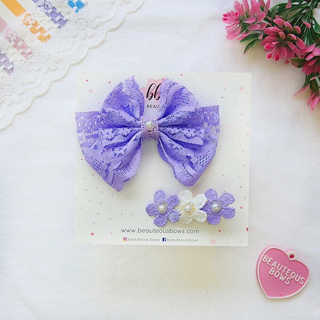 Dainty Lace Hair Bow & Clip Set