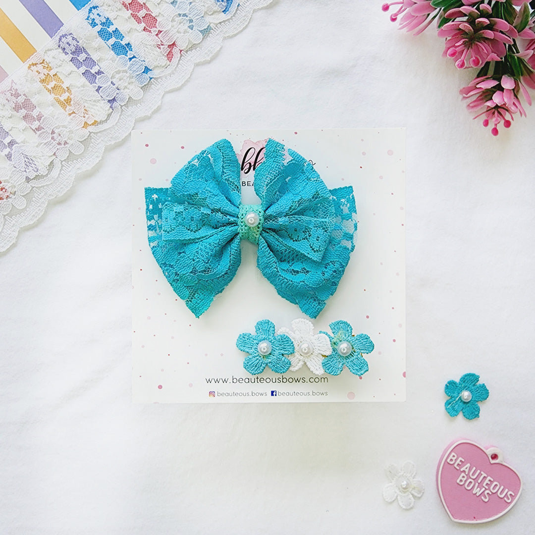 Dainty Lace Hair Bow & Clip Set