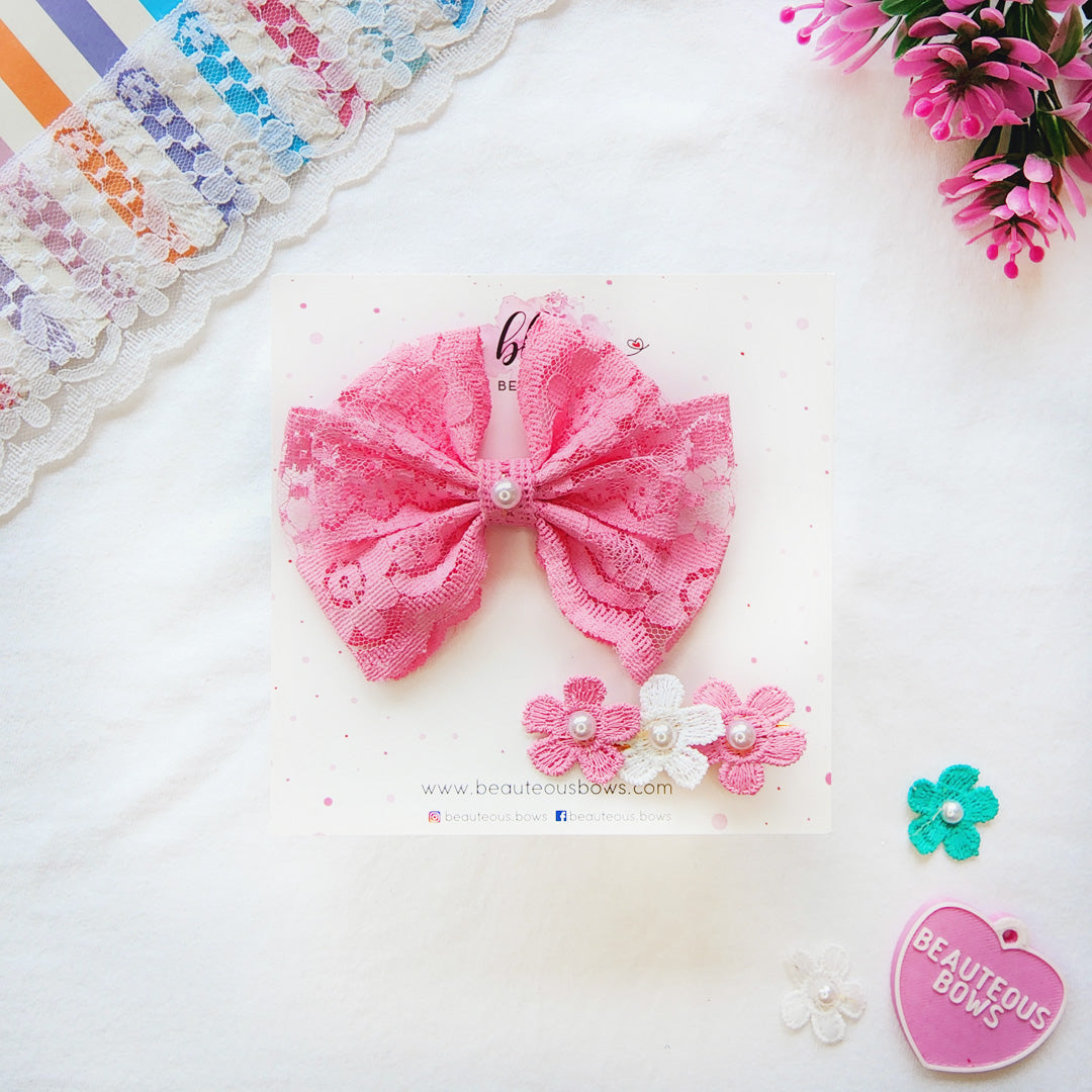 Dainty Lace Hair Bow & Clip Set