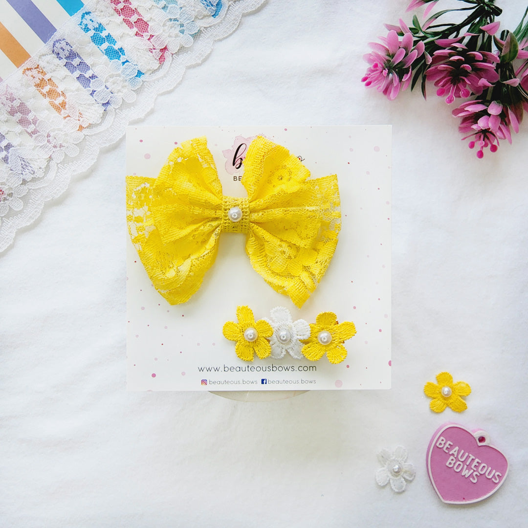 Dainty Lace Hair Bow & Clip Set