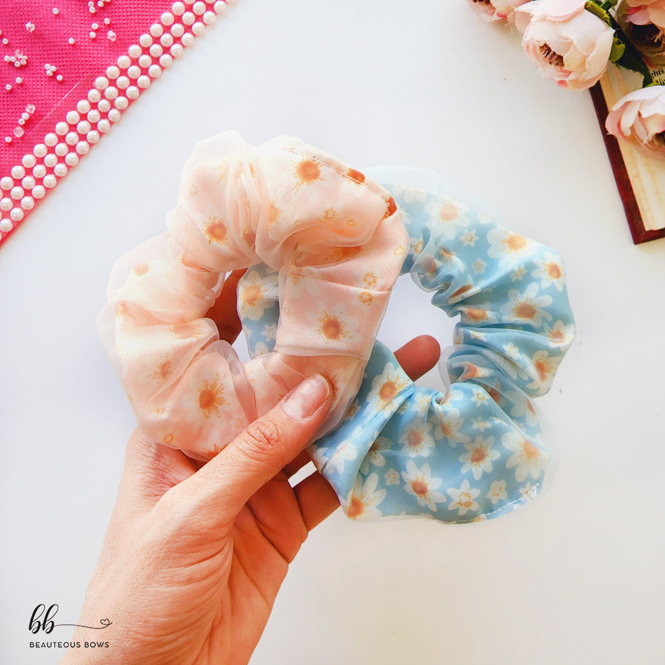 Organza double Daisy Scrunchie Set