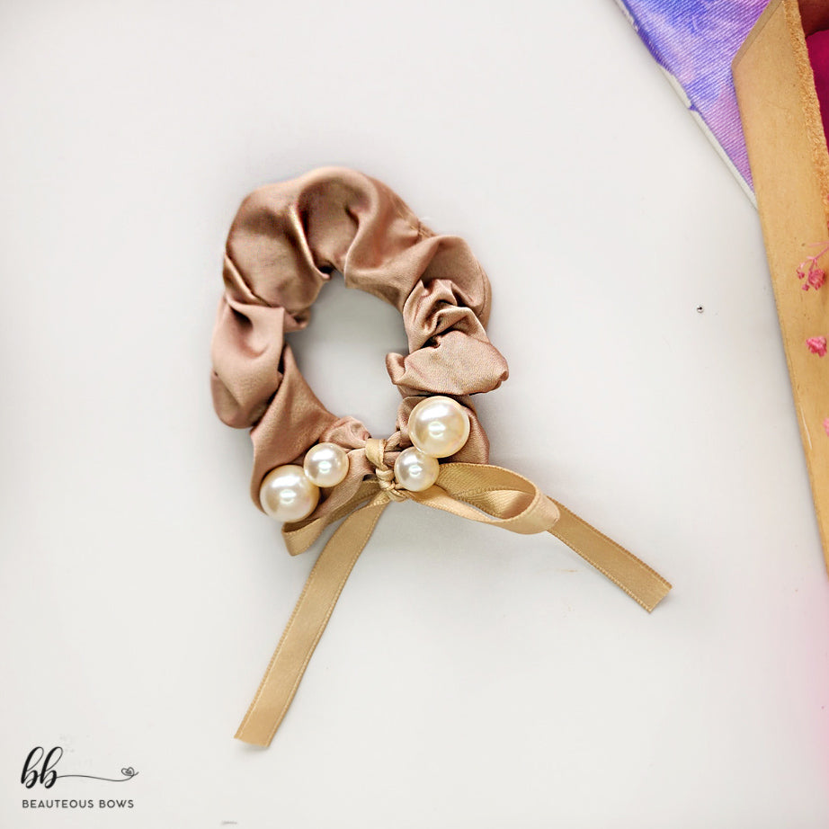 Pearl and Bow Satin Scrunchie