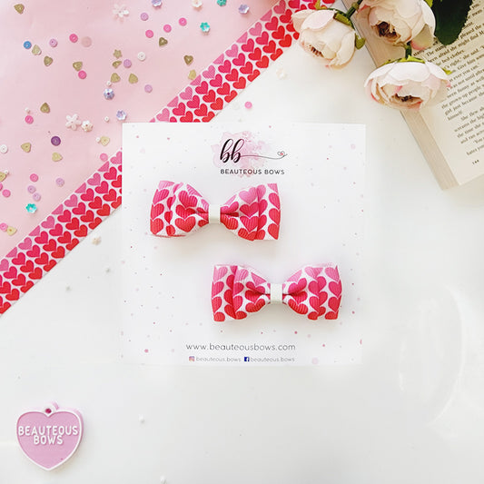 Pink Hearts Sleek Bow set of 2