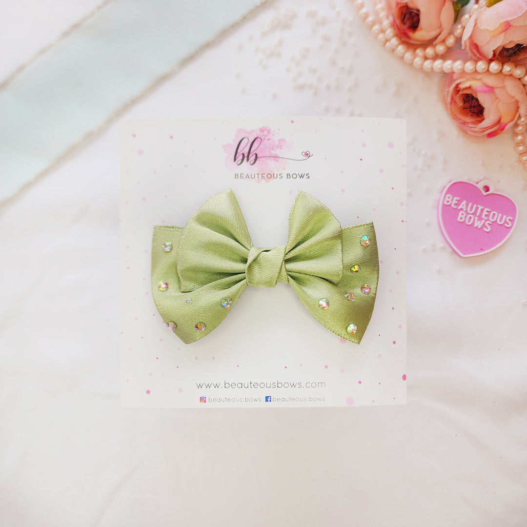 Satin Bejewelled Bow - 8 colours