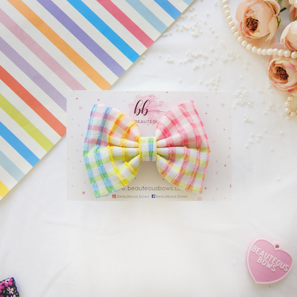 Rainbow checks Printed Hair Bow