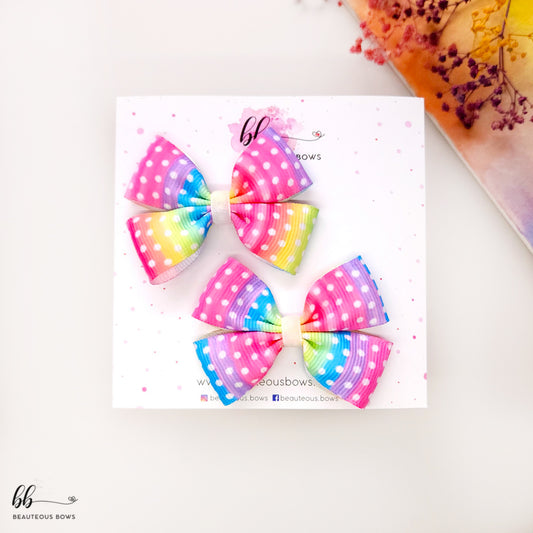 Rainbow Polka Mini Bow set of 2