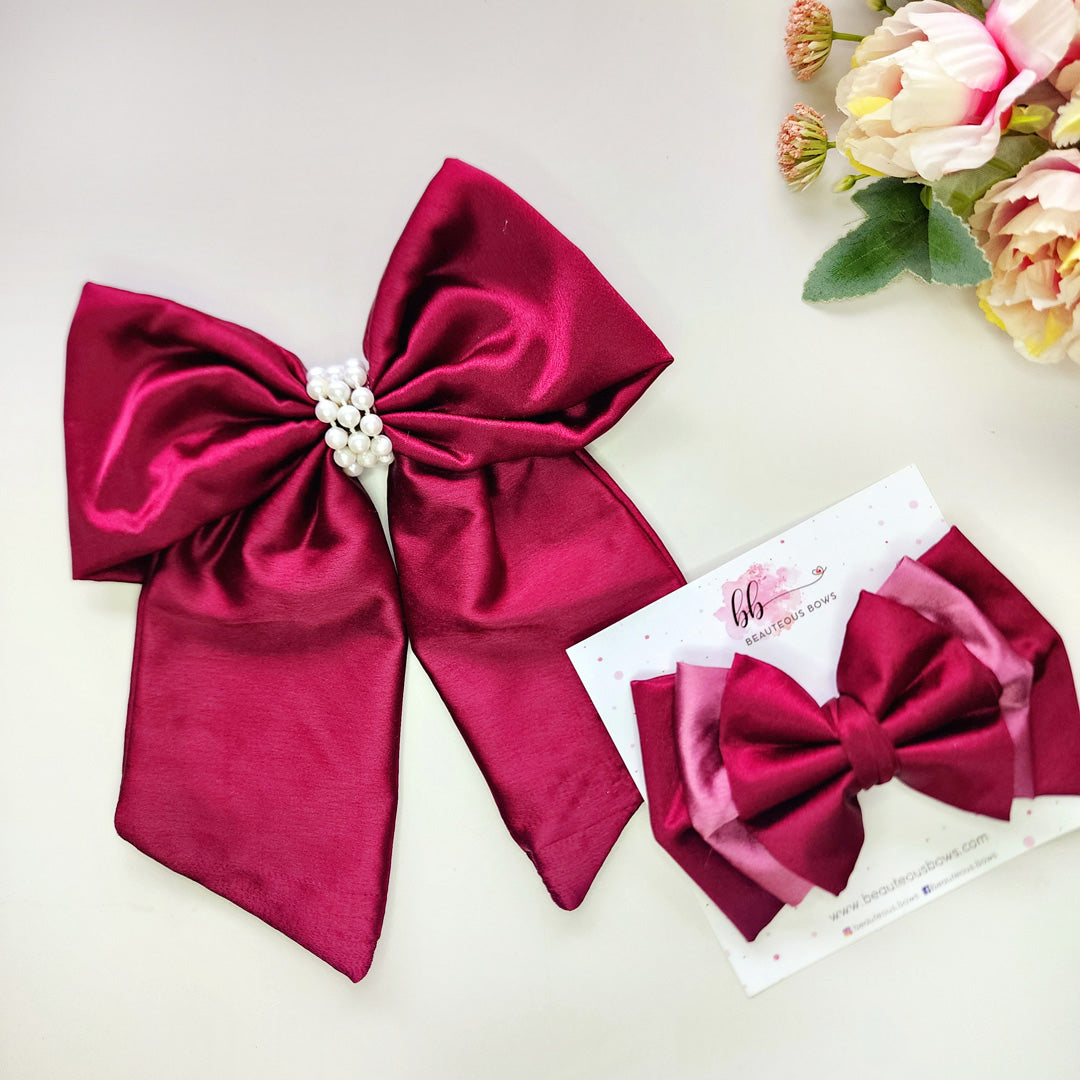 Dual & Tailed Satin Bow Set