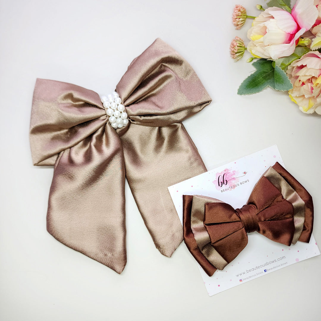 Dual & Tailed Satin Bow Set