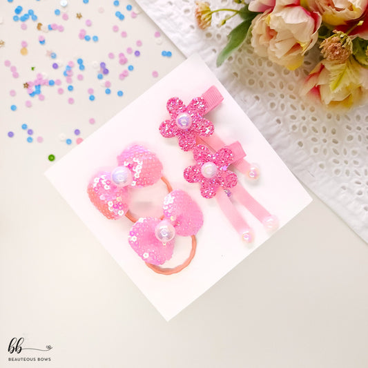 Sequin Bow & Flower Clip-Tie Set