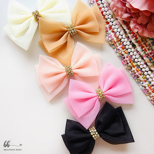 Diamond Organza Hair Bow