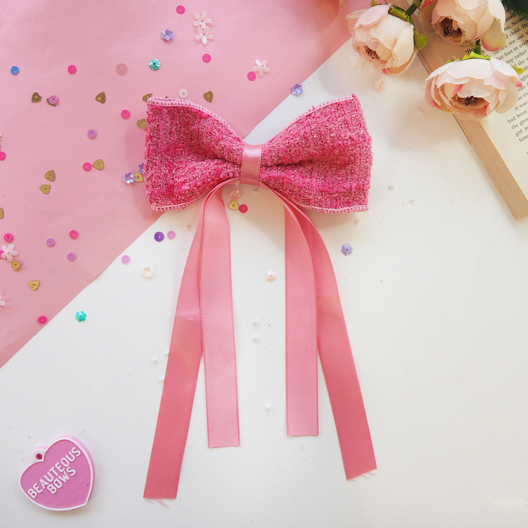 Hot Pink Barbie Tweed Bow