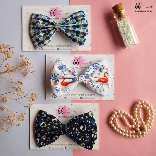 Blue Love Printed Hair Bow Combo