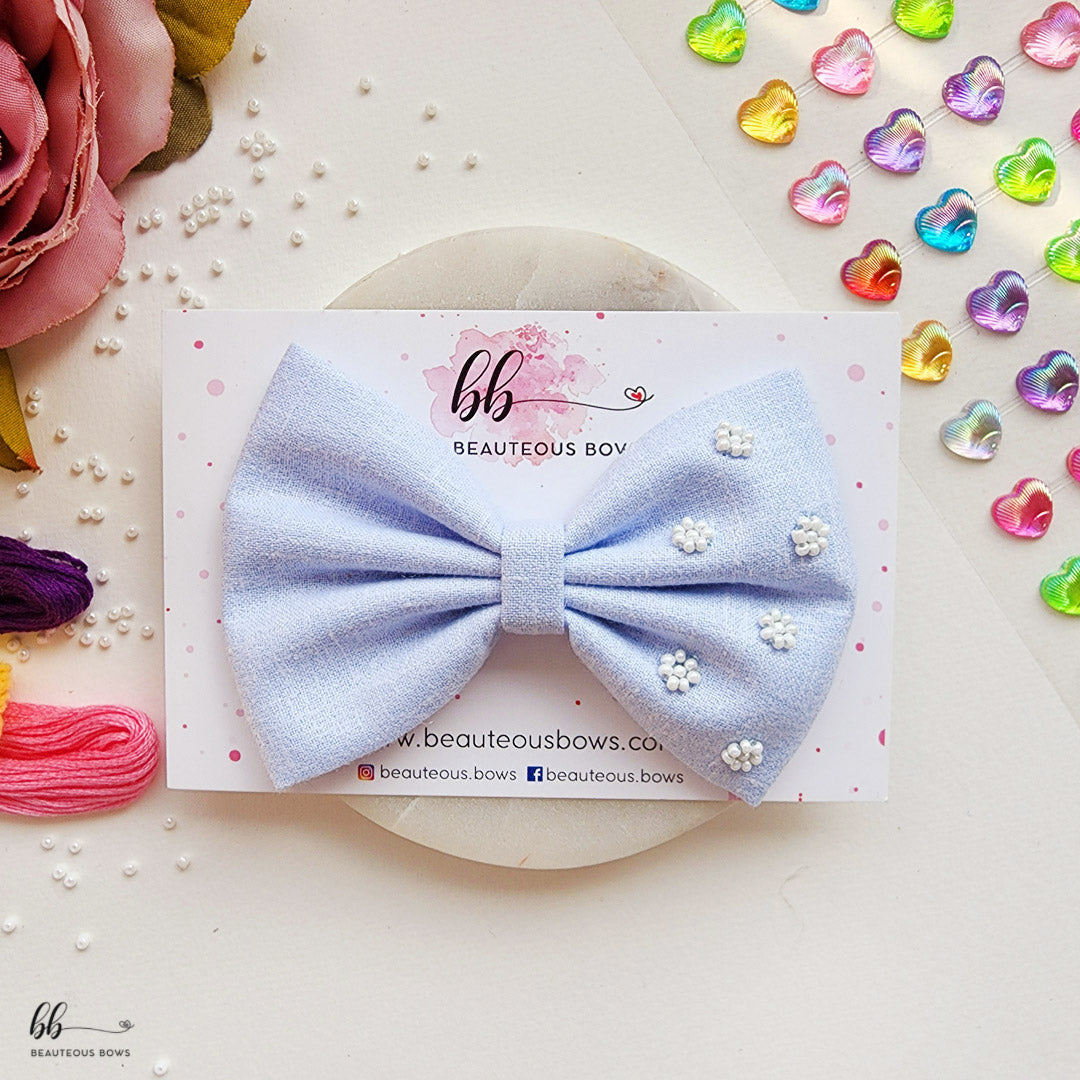 Beaded Blue Standard Hair Bow