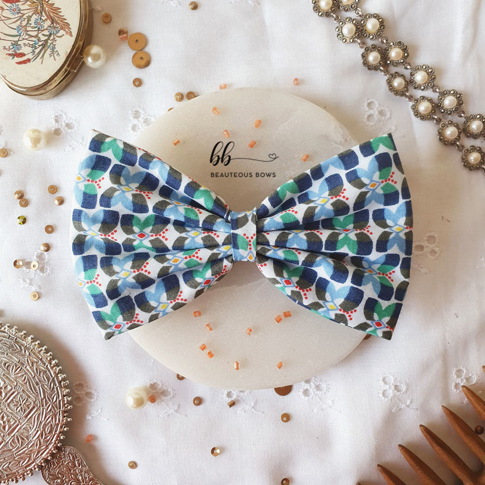 Classy Blue Printed Hair Bow