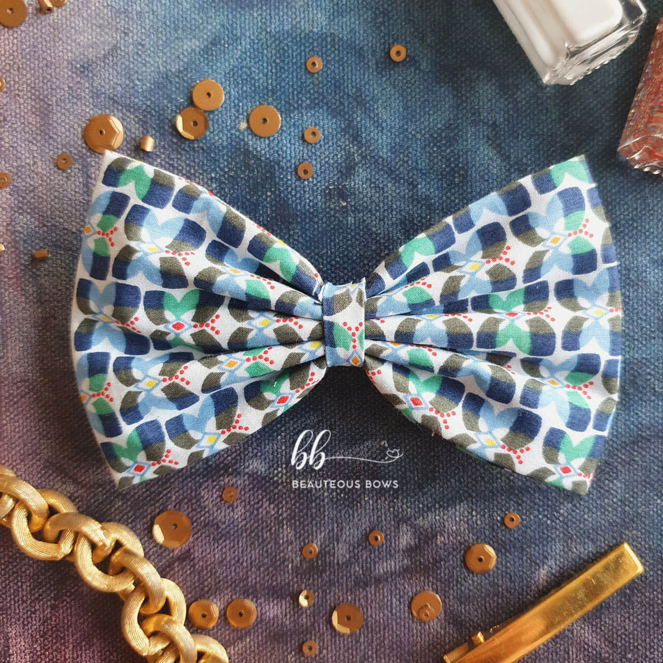 Classy Blue Printed Hair Bow