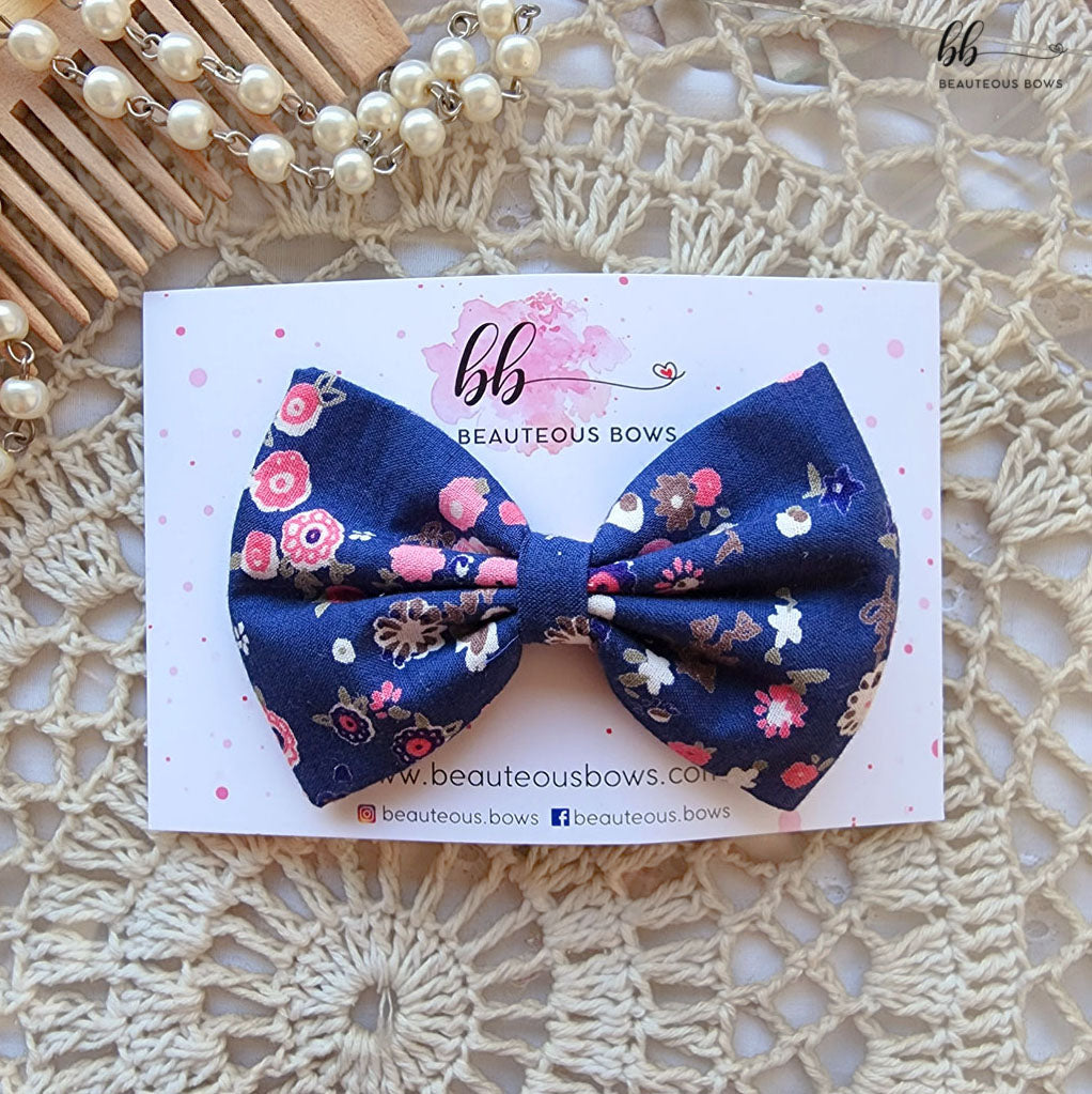 Floral Blues Printed Hair Bow