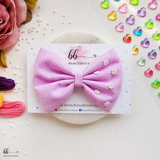 Beaded Lavender Standard Hair Bow