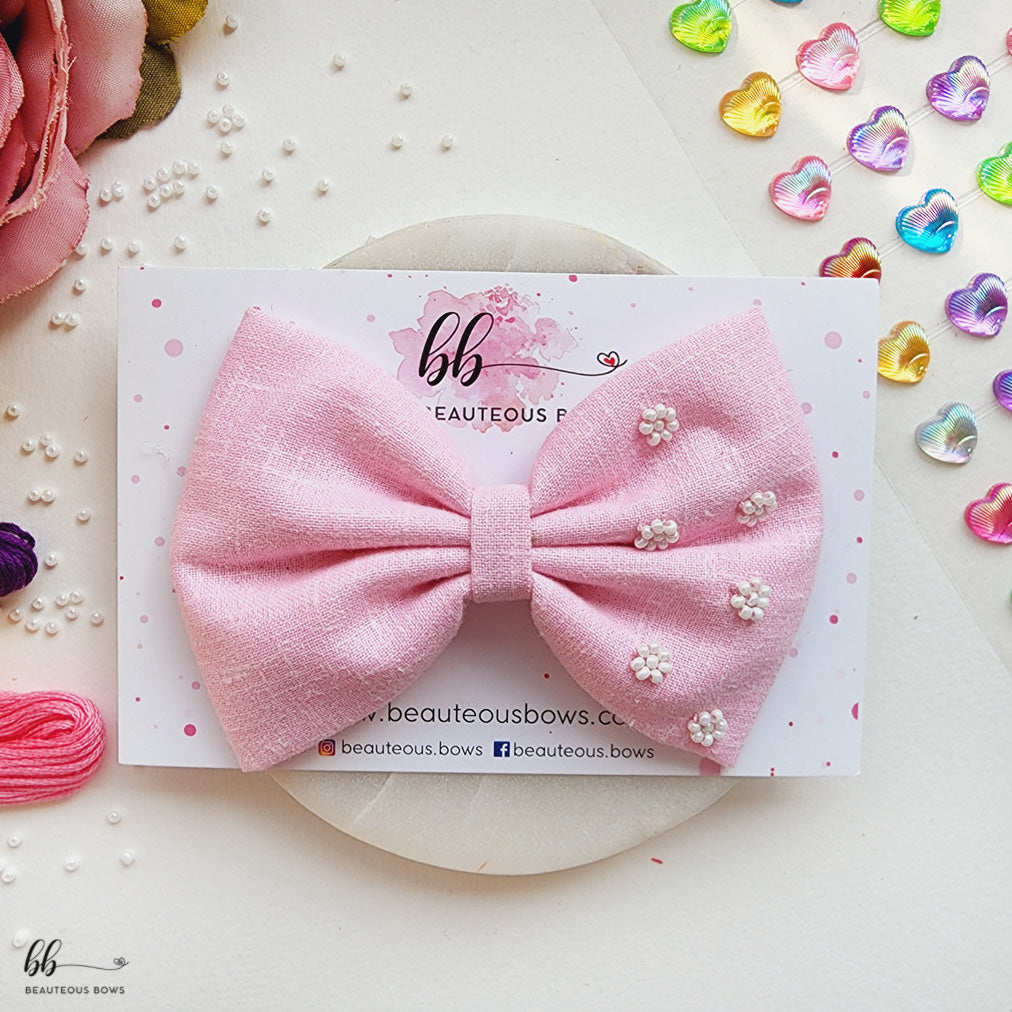 Beaded Pink Standard Hair Bow