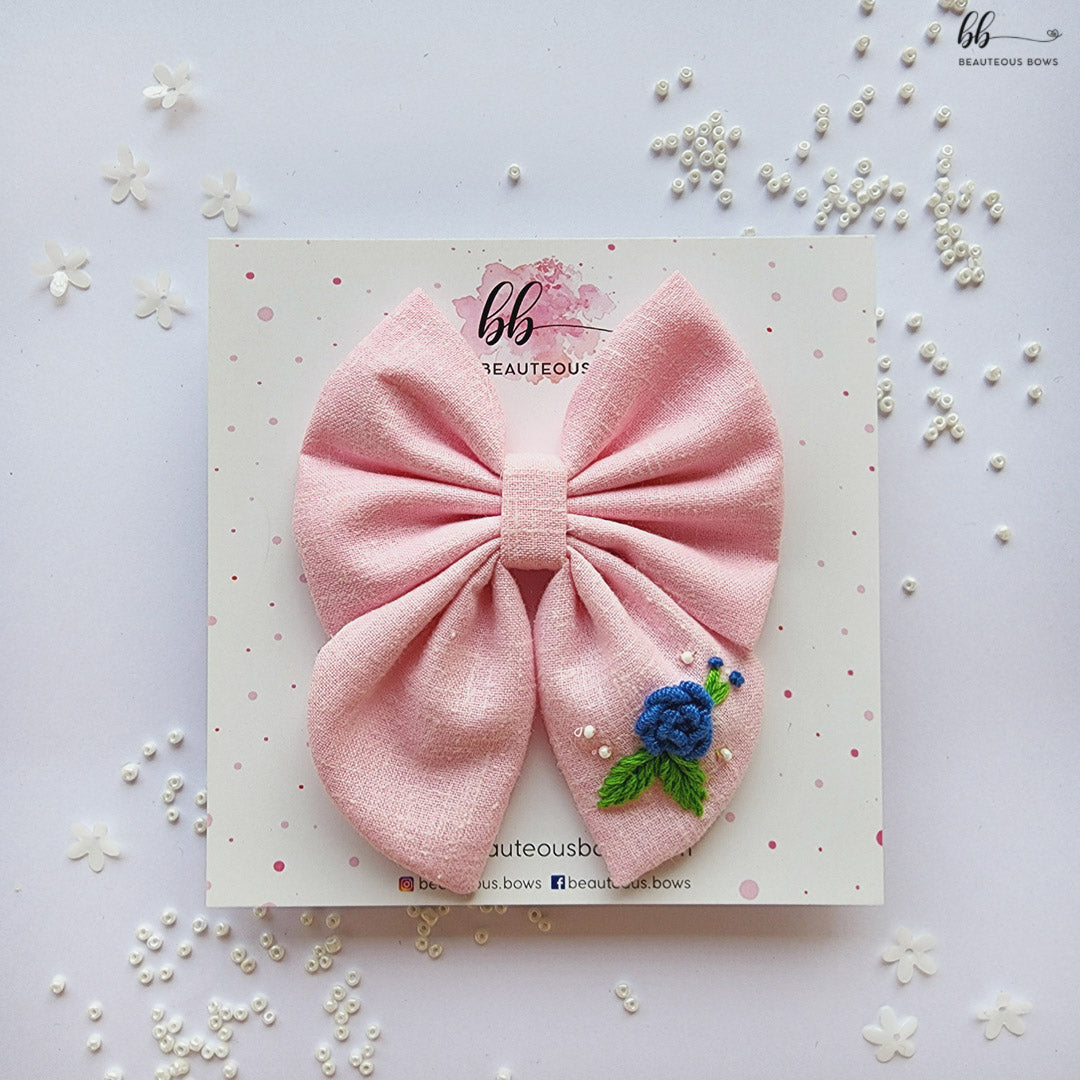 Pink Rosette Pigtail Hair Bow