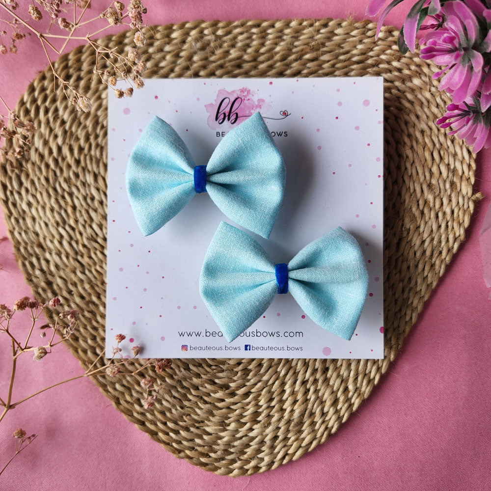 Solid Blue Mini Hair Bow Set