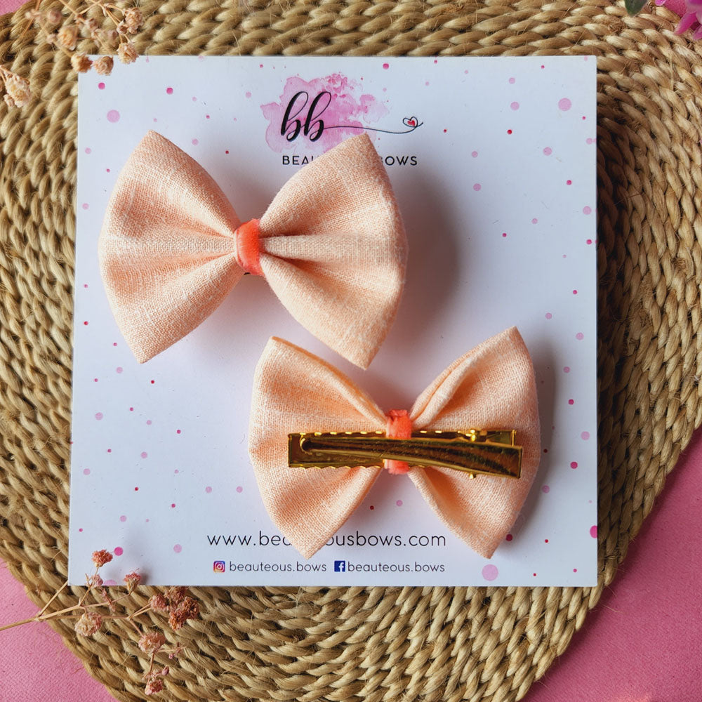 Solid Peach Mini Hair Bow Set