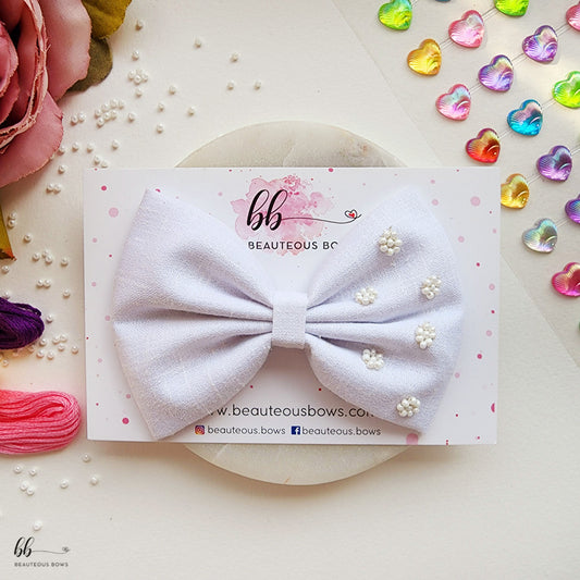 Beaded White Standard Hair Bow