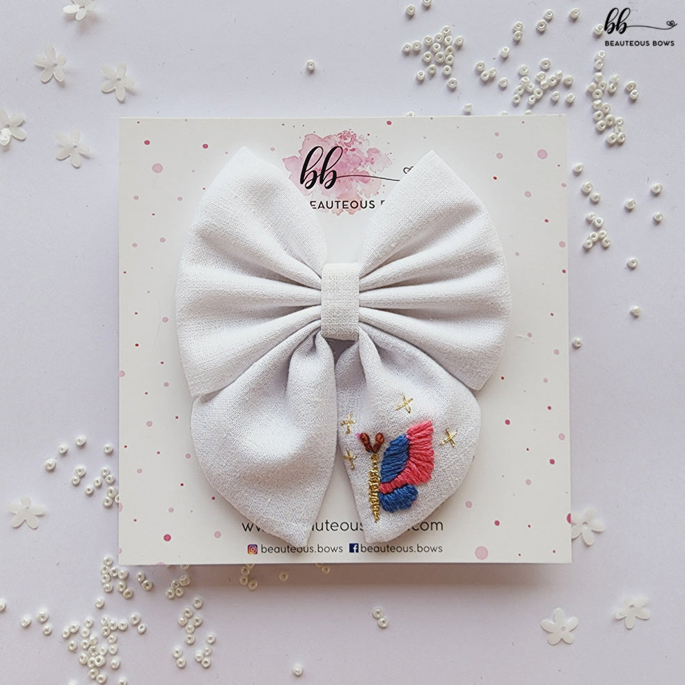 White Butterfly Pigtail Hair Bow