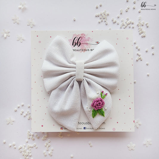 White Rosette Pigtail Hair Bow